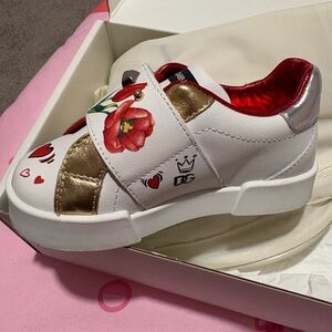 Dolce & Gabbana White and Gold Kids Sneakers